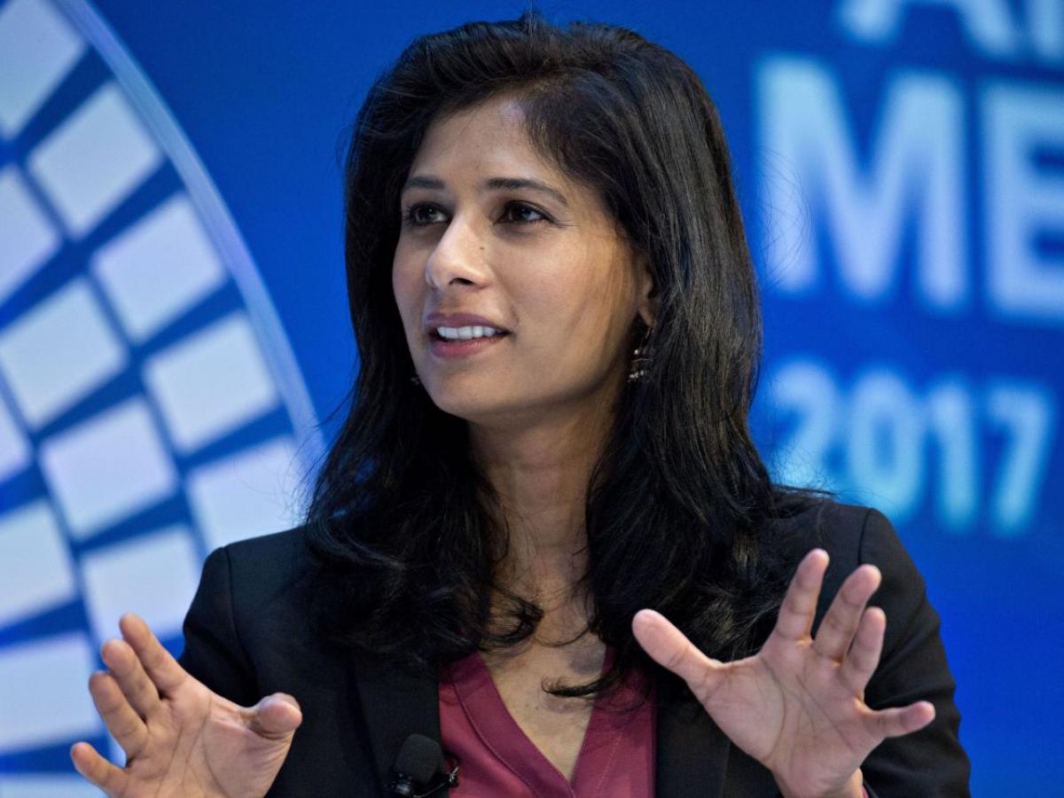 Gita Gopinath during a debate at the IMF and World Bank Group annual meetings a year ago. PHOTO: ANDREW HARRER/BLOOMBERG NEWS