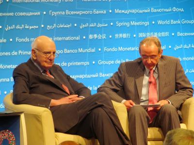 Paul Volcker and William Rhodes at the 2017 Bretton Woods Committee Annual Meeting